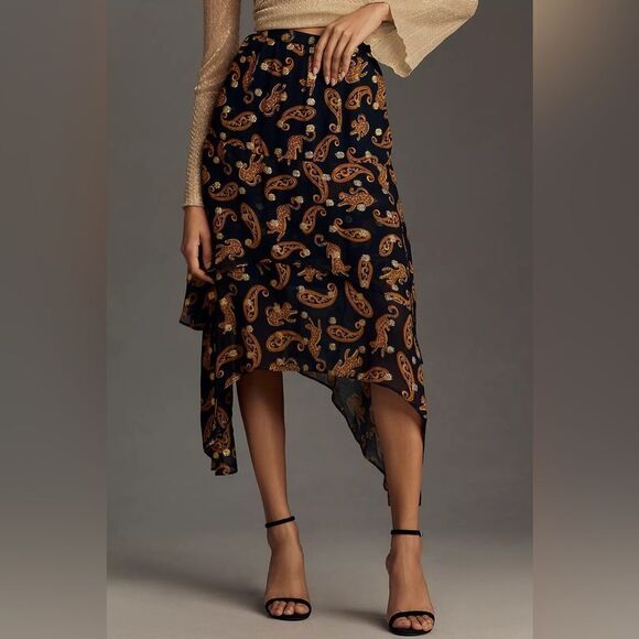 Anthropologie FARM Rio Asymmetrical Tiered Midi Skirt NWT - Picture 1 of 12